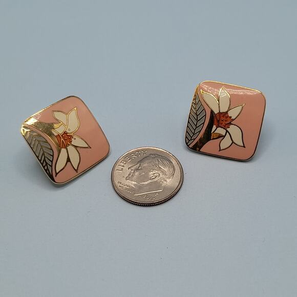 Vintage Laurel Burch Pink Enamel Wild Lily Clip Earrings - Picture 10 of 11